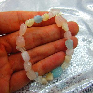 Aquamarine & Morganite Nuggets 7" Stretchy Gemstone Bracelet